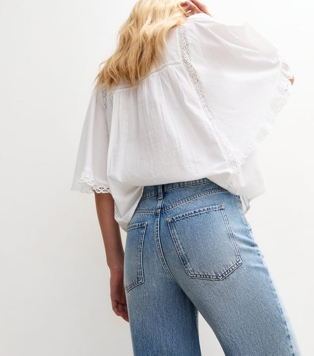 New Look Women's Tall Blue High Waist Ripped Adalae Wide Leg Jeans New Look - 2