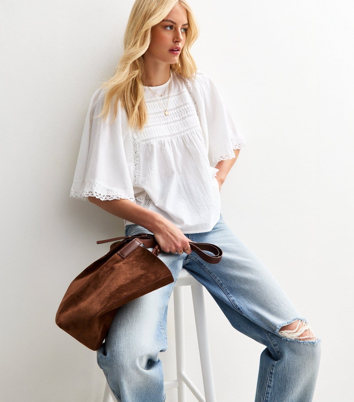 New Look Women's Tall Blue High Waist Ripped Adalae Wide Leg Jeans New Look - 4