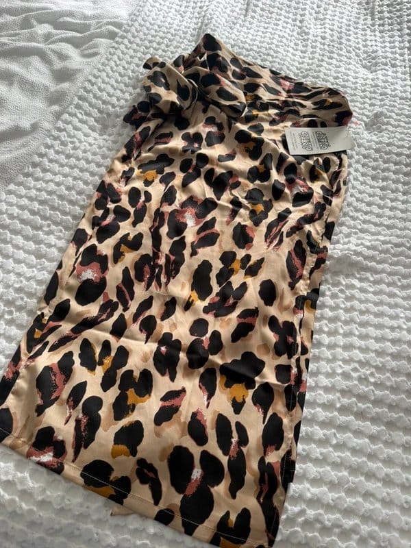 Never Fully Dressed Leopard Print Satin Wrap Skirt