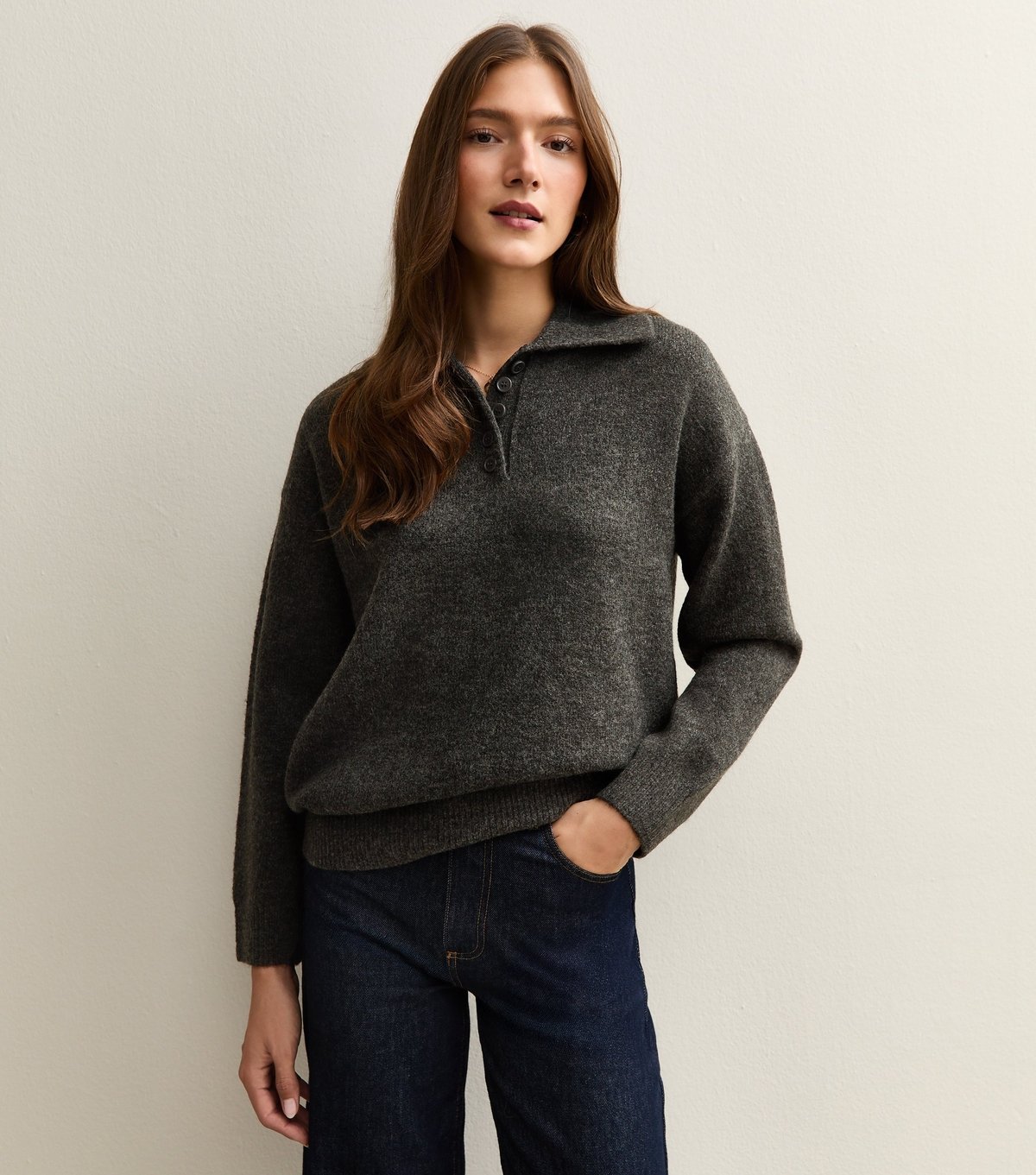 New Look Women's Dark Grey Brushed Knit Longline Polo Shirt New Look - 2