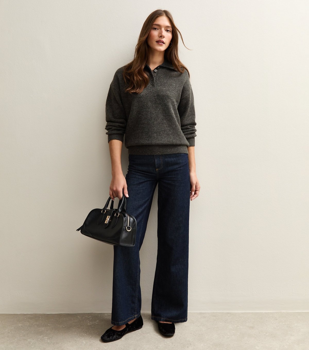 New Look Women's Dark Grey Brushed Knit Longline Polo Shirt New Look - 3