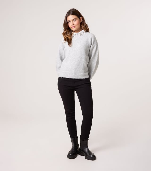 Blue Vanilla Women's Grey Embellished Peter Pan Collar Jumper Blue Vanilla New Look - 2