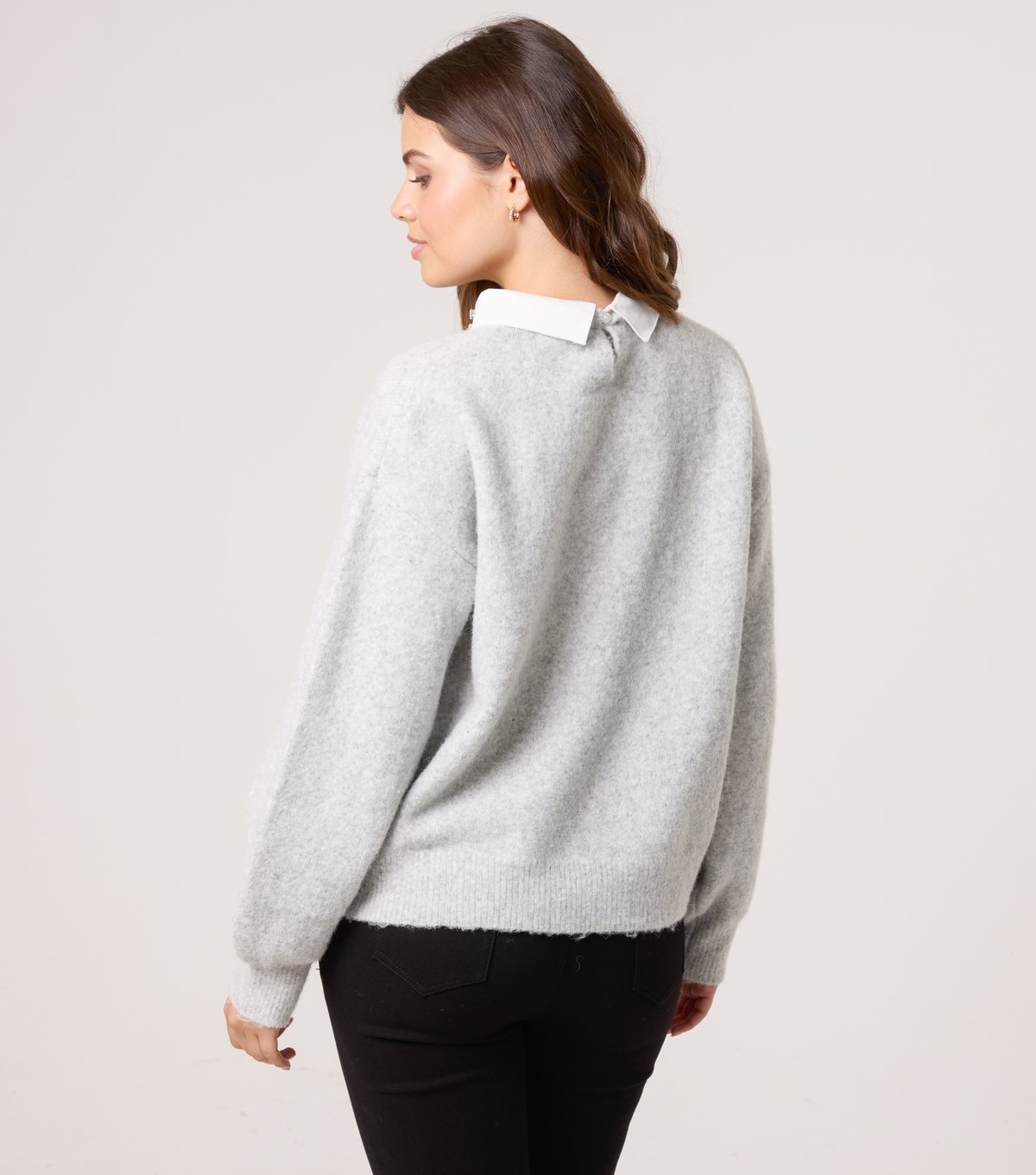 Blue Vanilla Women's Grey Embellished Peter Pan Collar Jumper Blue Vanilla New Look - 4