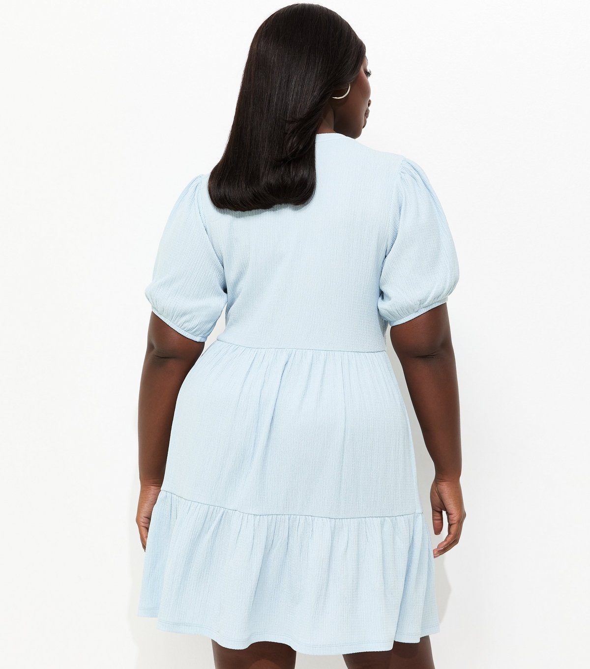 New Look Women's Plus Size Blue Crinkle Texture Tiered Smock Mini Dress Curves New Look - 4