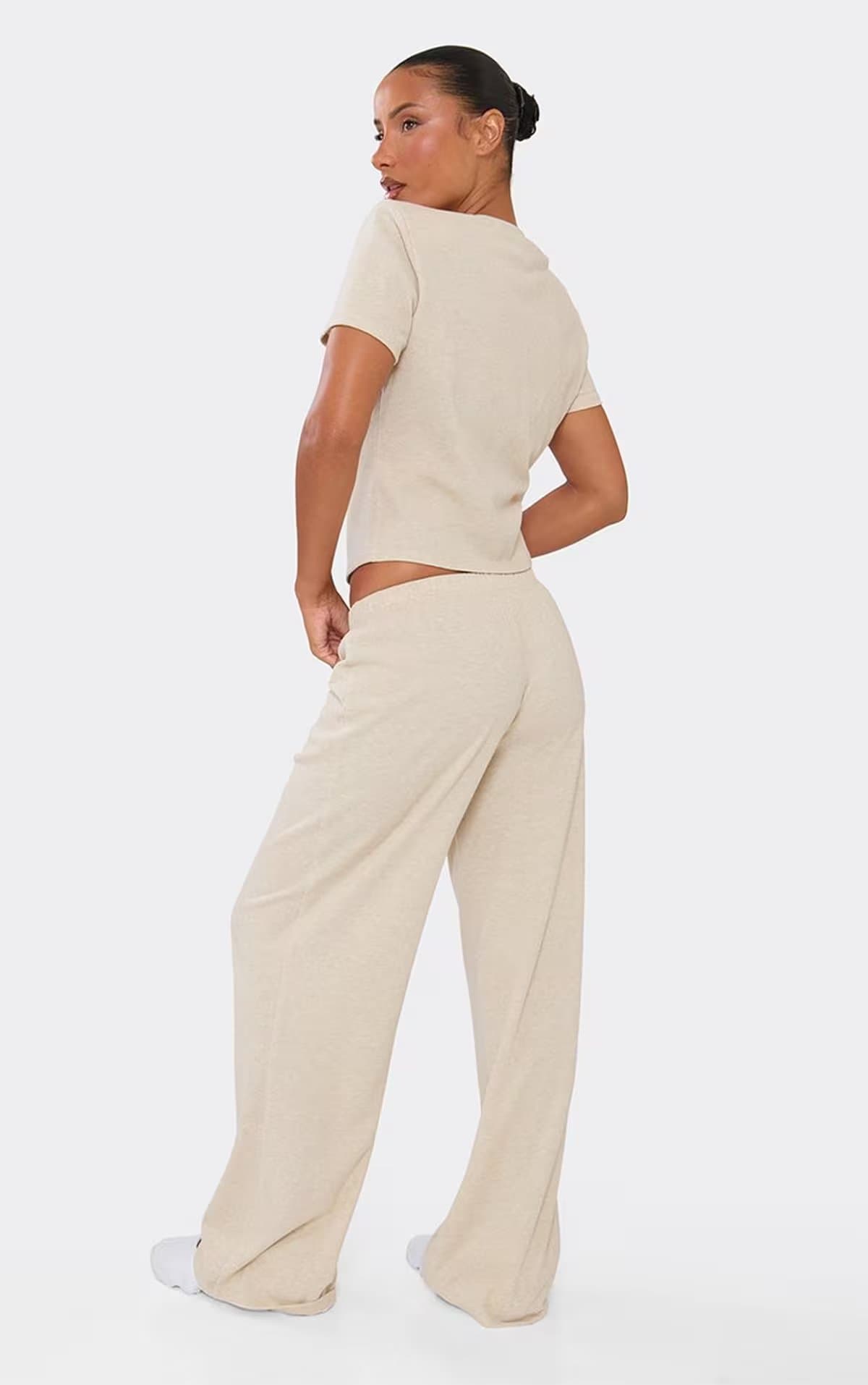 EGO Mid Rise Button Detail Straight Leg Joggers In Stone, Women's Size UK 6