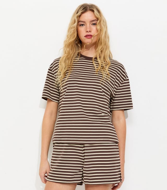 New Look Women's Brown and White Cotton Striped T-Shirt New Look - 2