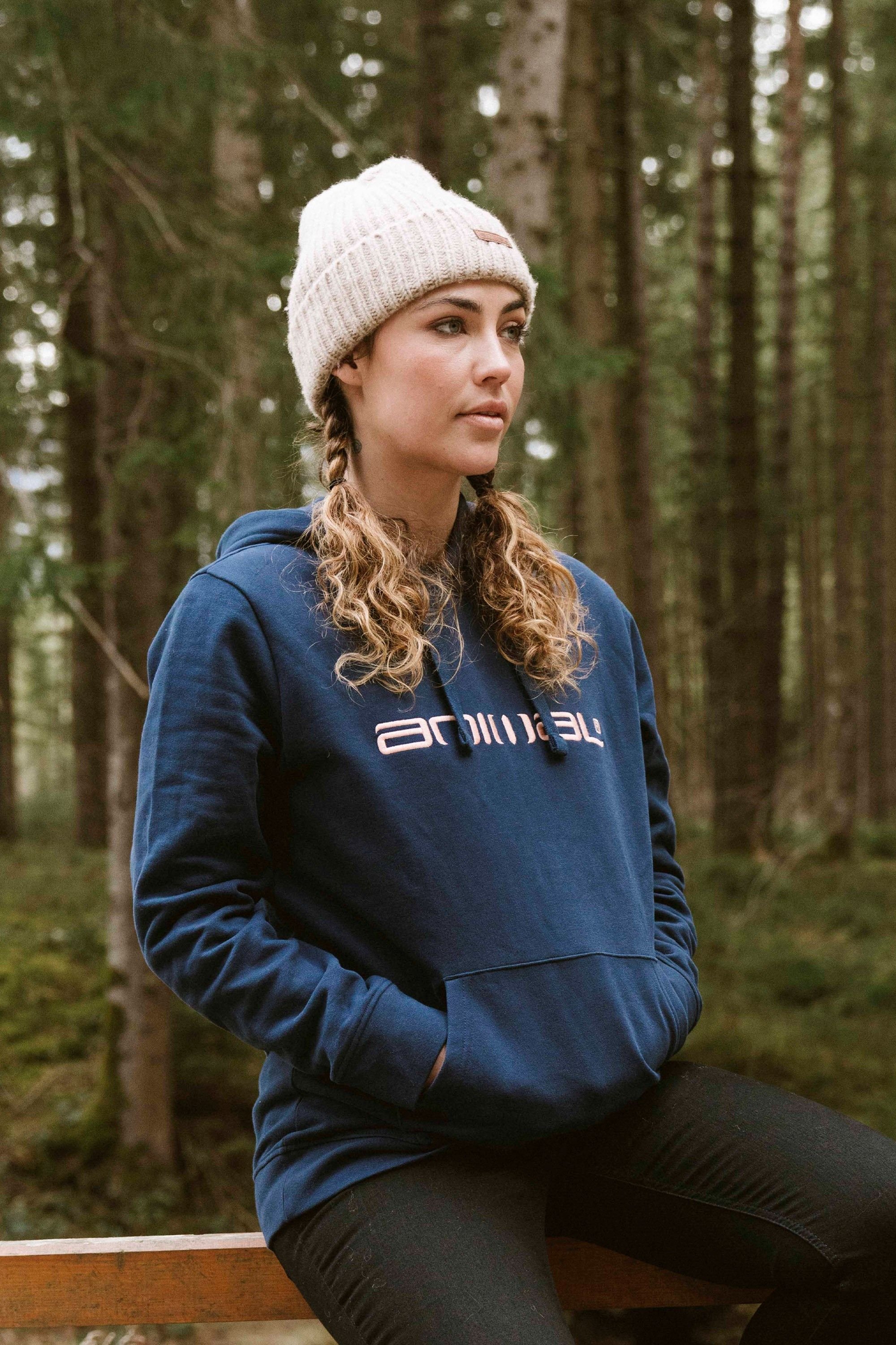 Animal Animal Women's Maya Hoodie Sweatshirt Gym Training Cotton Pullover in Navy - 1