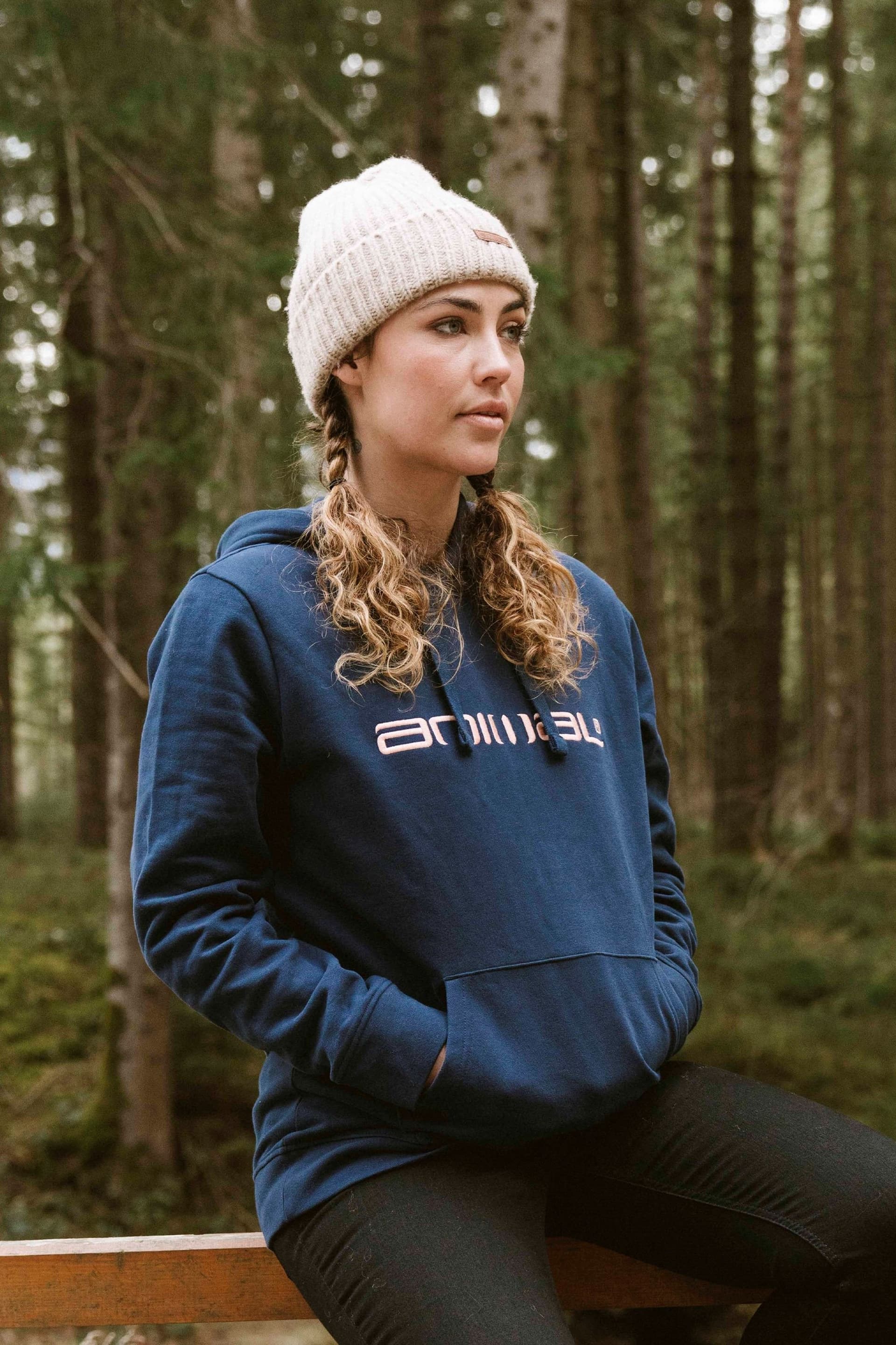 Animal Animal Women's Maya Hoodie Sweatshirt Gym Training Cotton Pullover in Navy