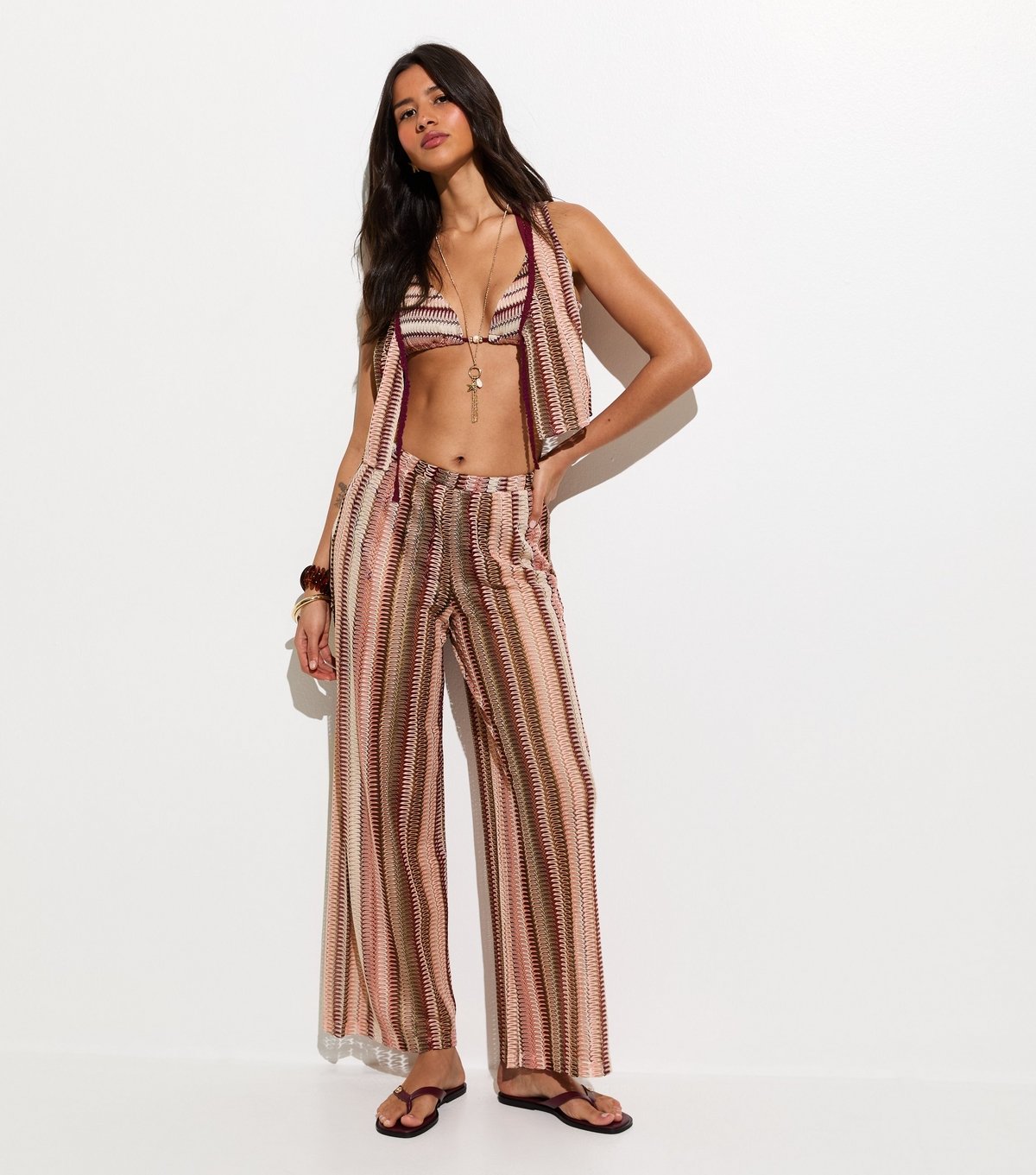 New Look Women's Pink Crochet Patterned Beach Top New Look - 3