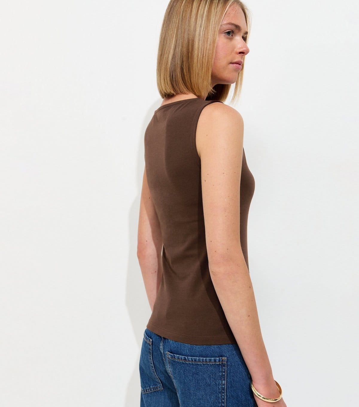New Look Women's Dark Brown Cotton Rich Slash Neck Vest Top New Look - 4