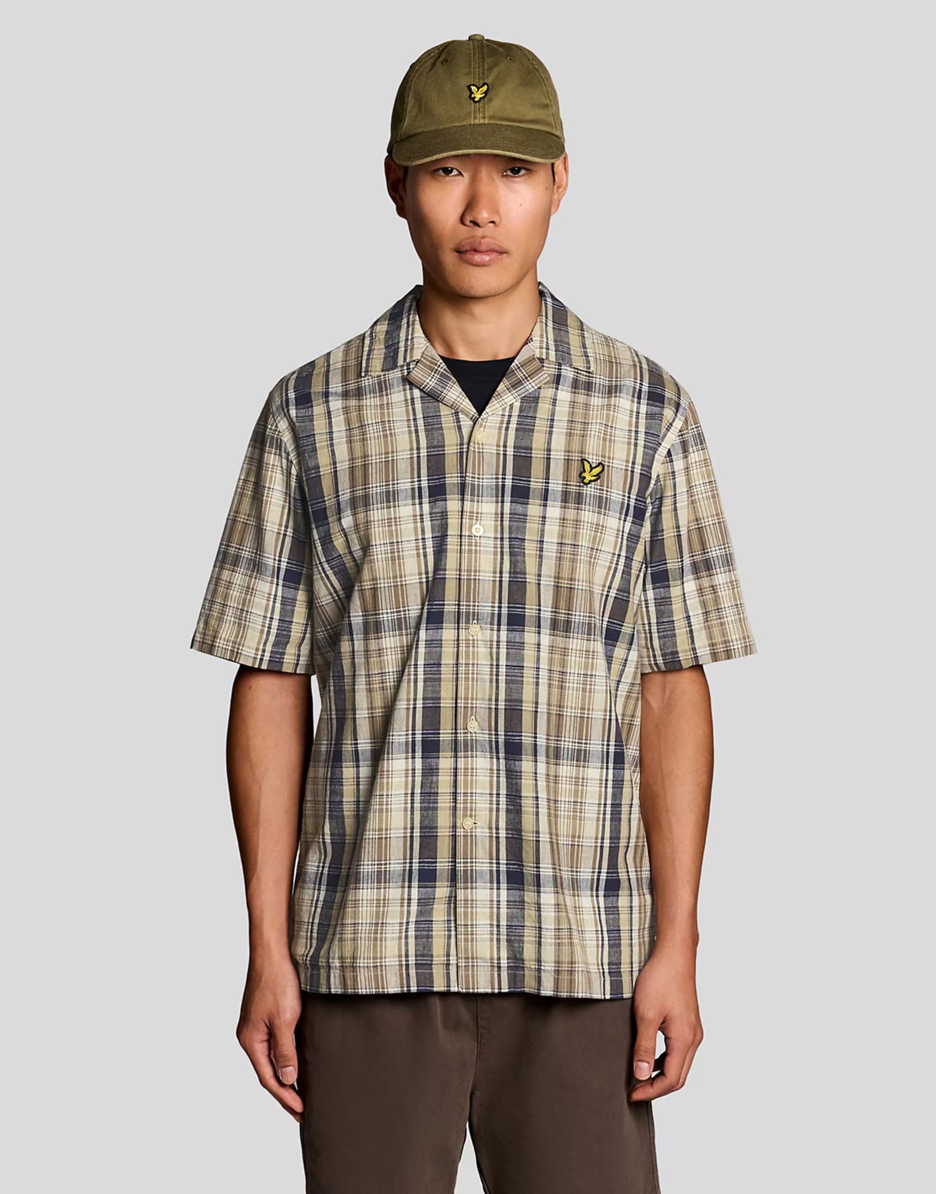 ASOS Lyle & Scott Ss woven shirts linen check short sleeve shirt in y119 herb green
