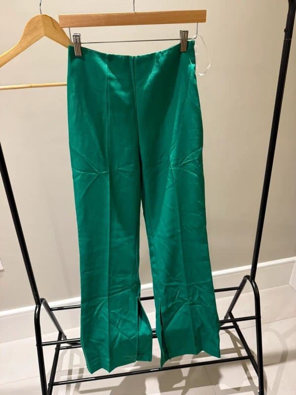 Commense Commense Emerald Green Tailored Trousers – High-Waist Straight/Wide Leg Pants – Size XS