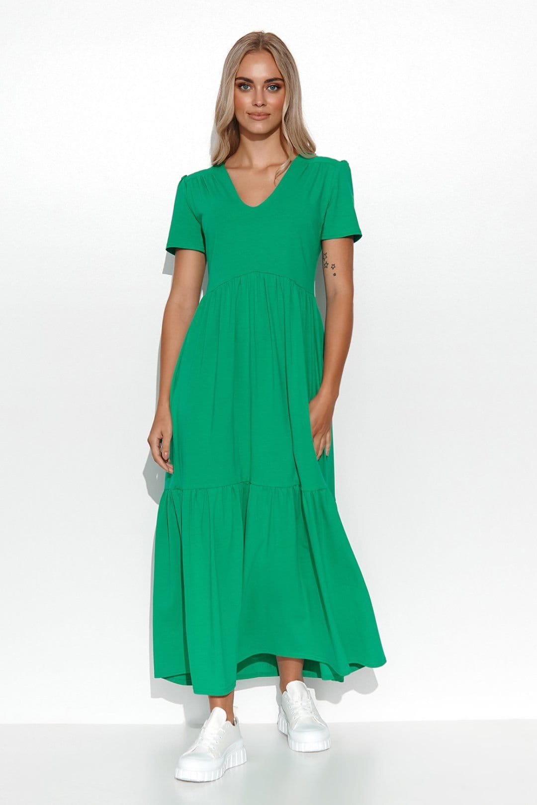 Love Lace Love Lace Women's Classic Knit Maxi Dress with Romantic Ruffles in Green - 1