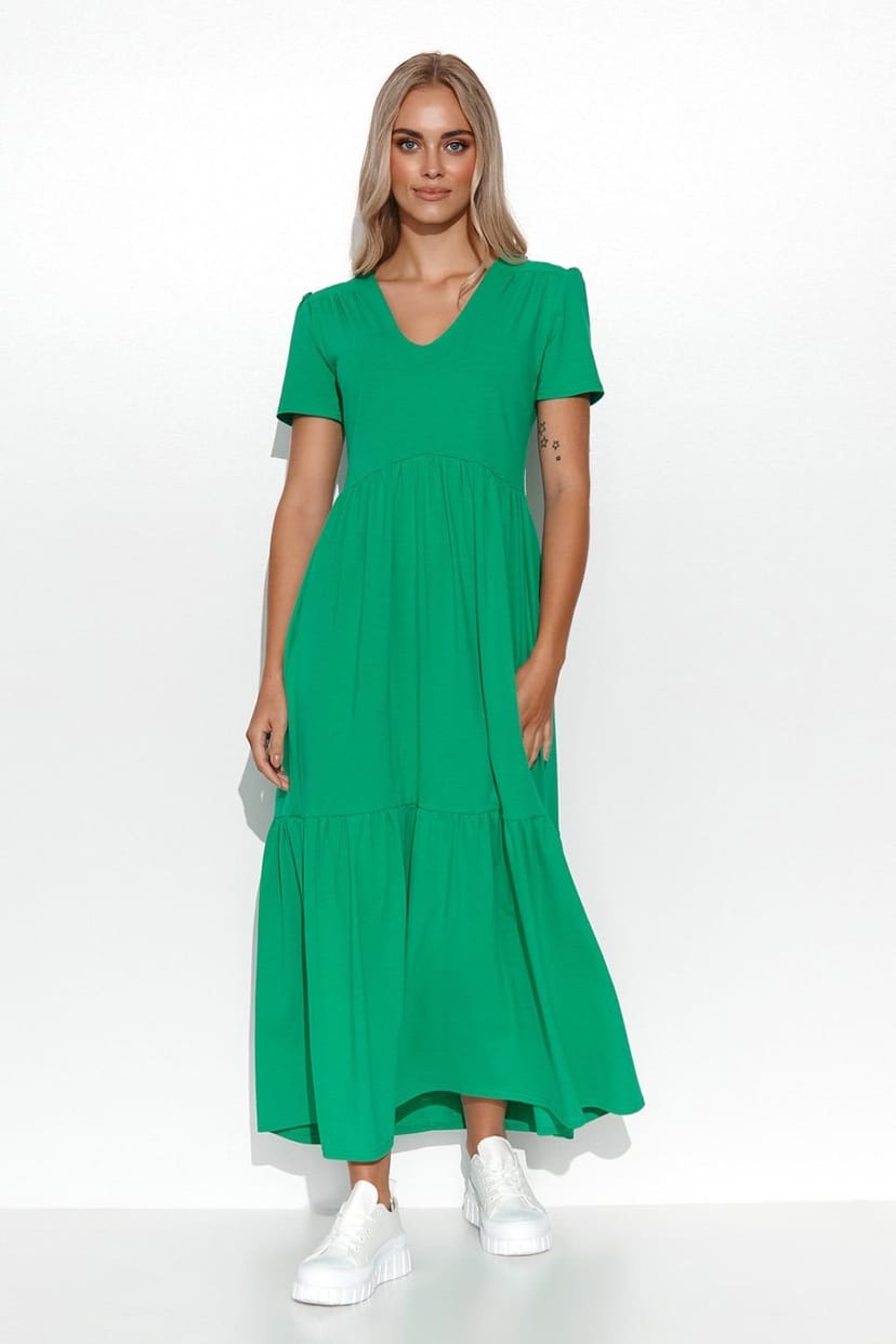Love Lace Love Lace Women's Classic Knit Maxi Dress with Romantic Ruffles in Green - 1