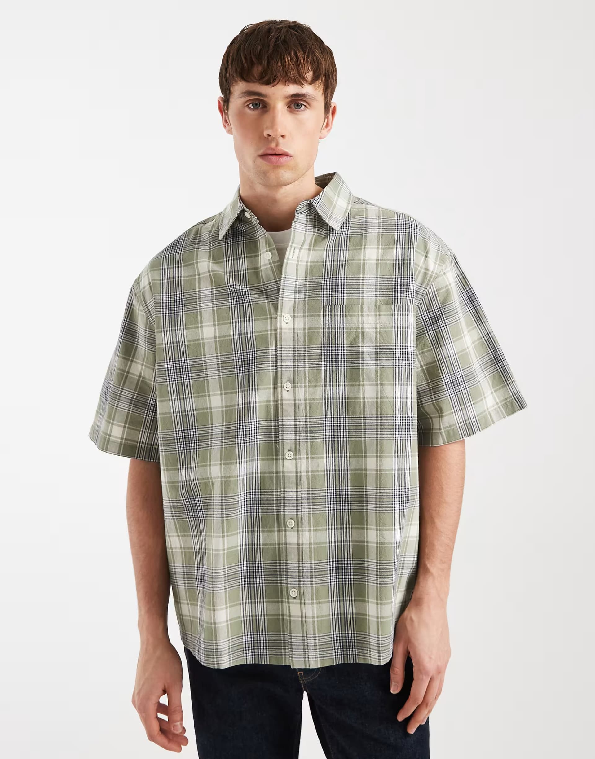 ASOS ASOS DESIGN oversized check shirt in khaki