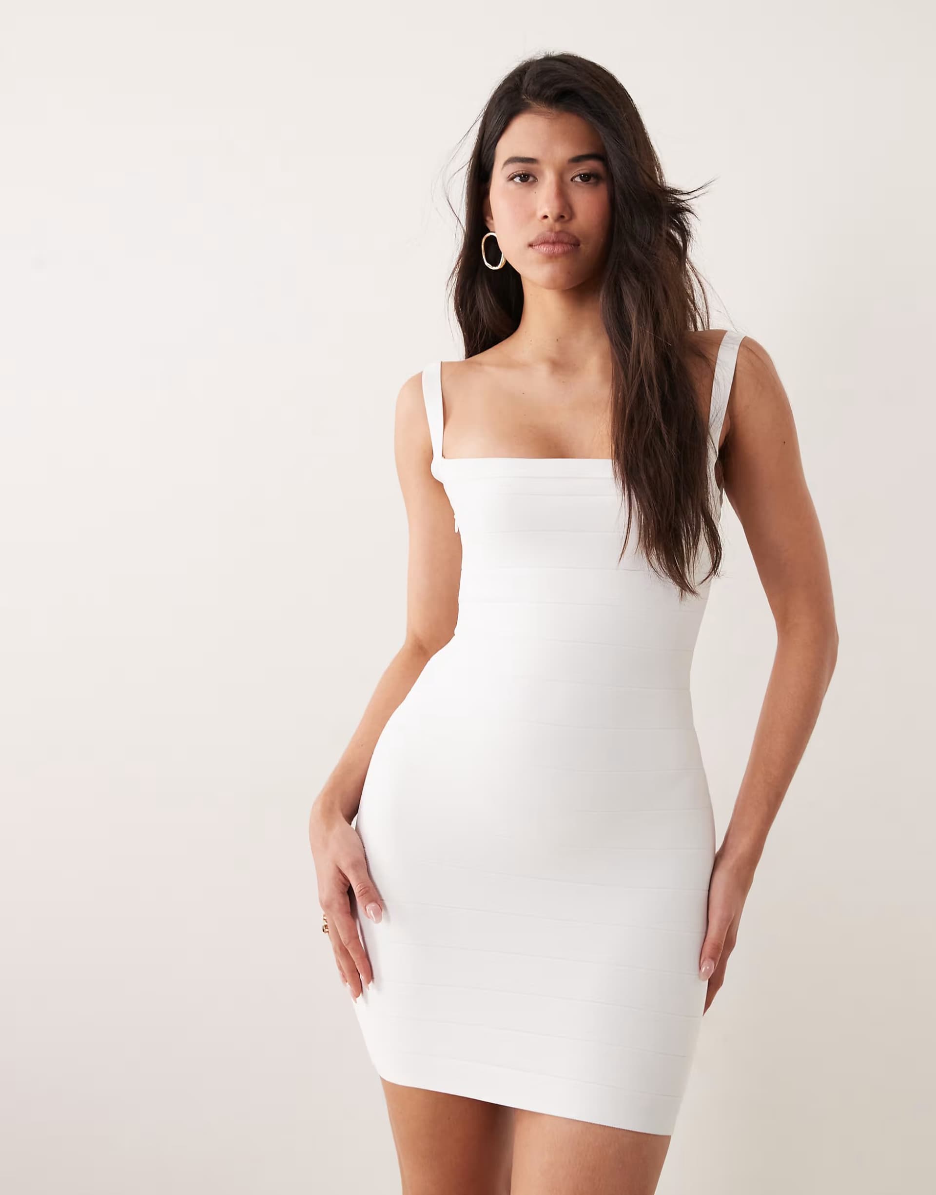 ASOS Kaiia exclusive 00s sculpting bandage square neck open back mini dress in white