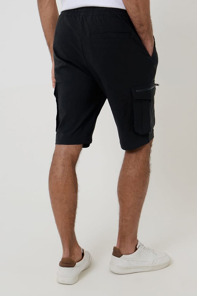 Threadbare Threadbare Men's Elasticated Waist Stretch Cargo Shorts in Black - 2