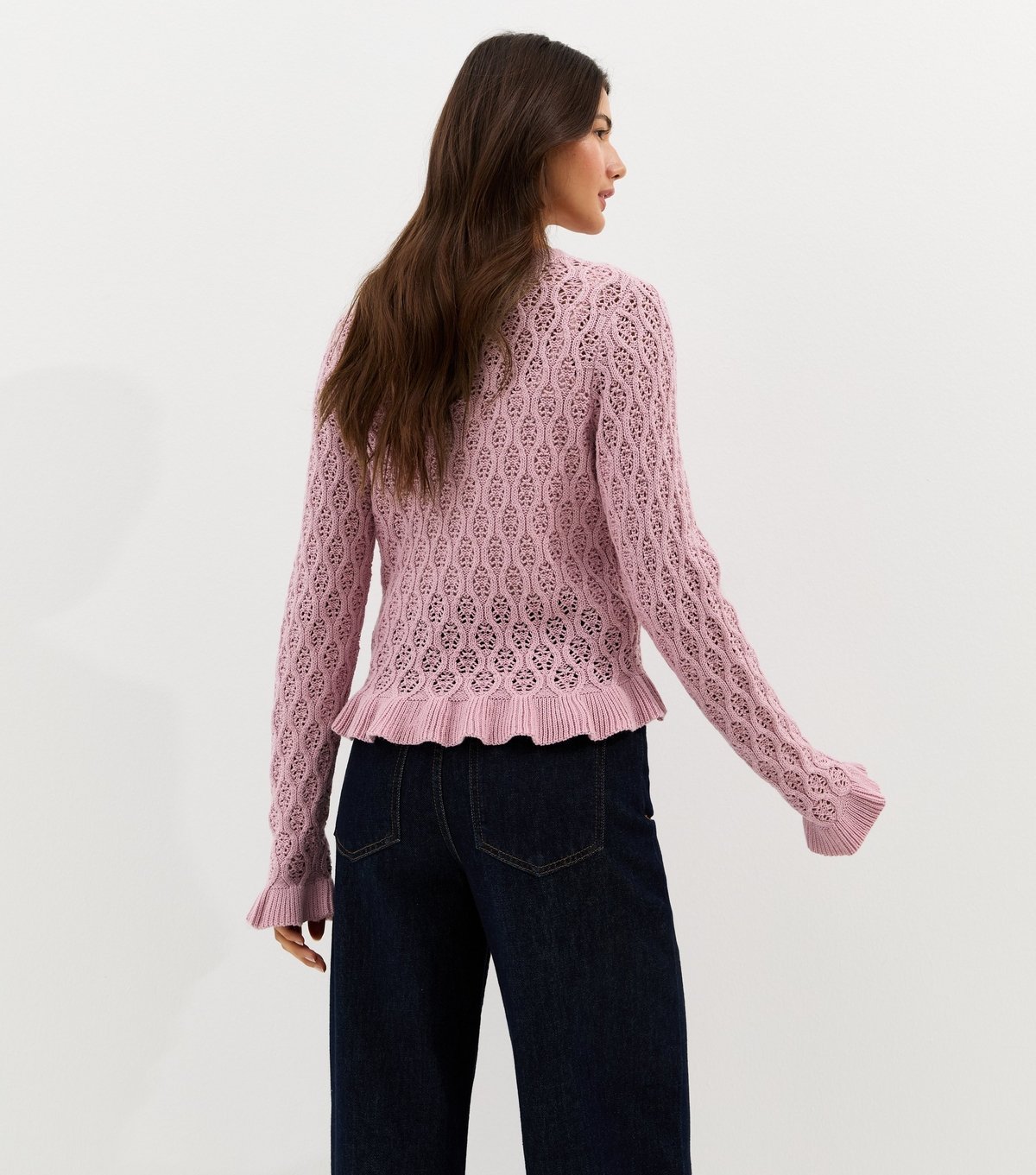 New Look Women's Pink Cotton Rich Pointelle Frill Trim Jumper New Look - 4