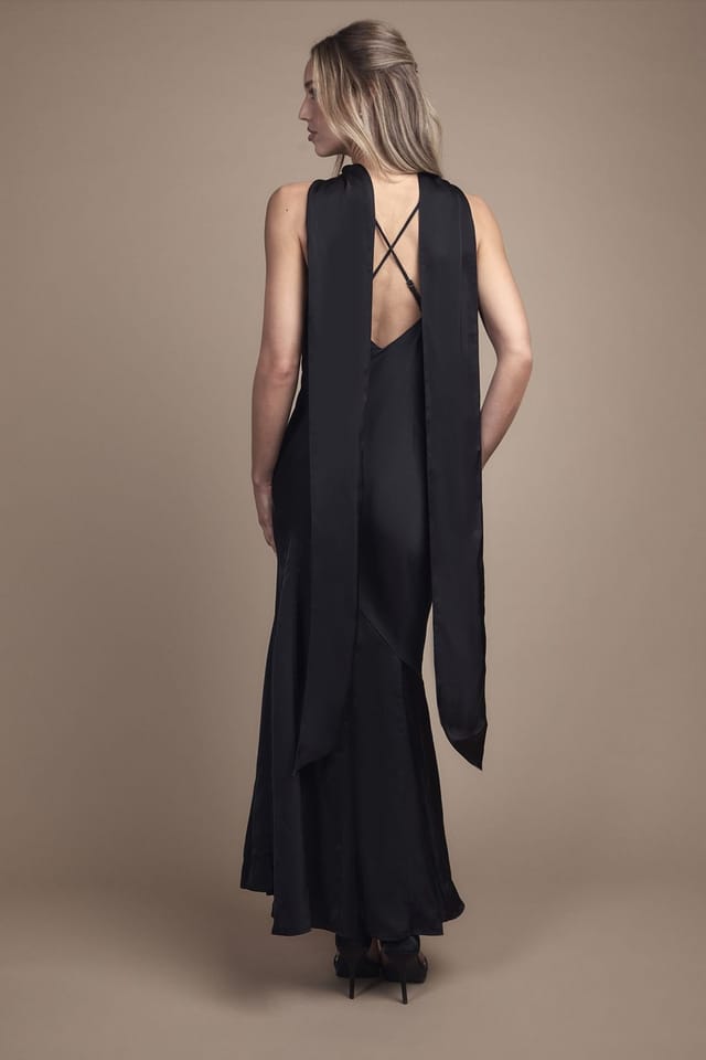 Oasis Oasis Women's Satin Scarf Detail Strappy Maxi Bridesmaid Dress in Black - 3