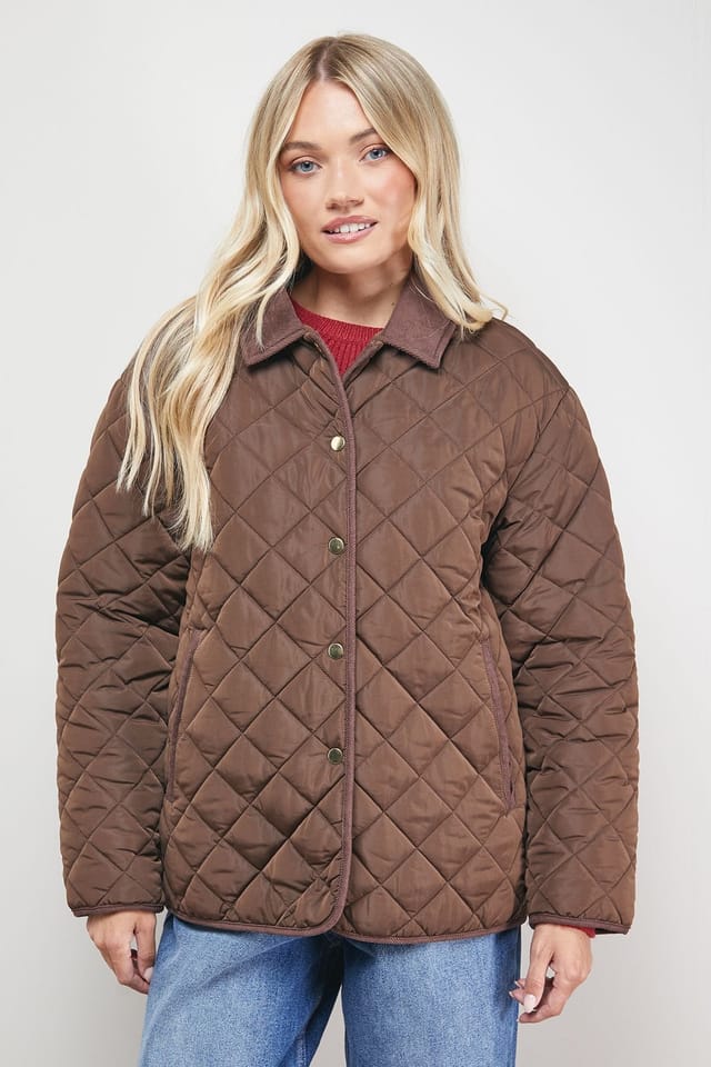 Oasis Oasis Women's Padded Cord Collar Jacket in Choc Brown - 2