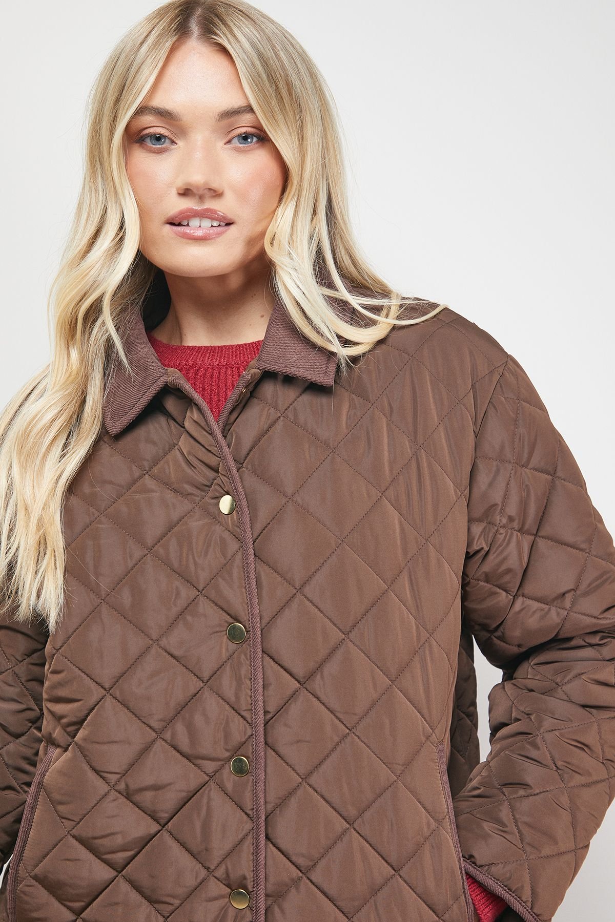 Oasis Oasis Women's Padded Cord Collar Jacket in Choc Brown - 4