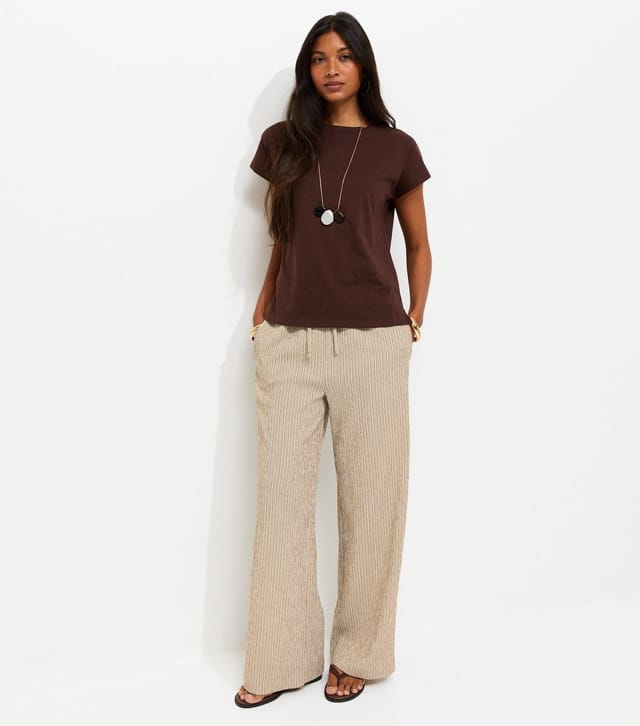 New Look Women's Brown Textured Stripe Wide Leg Trousers New Look - 2