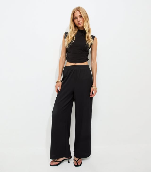 New Look Women's Black Crinkled Jersey Wide Leg Trousers New Look - 3