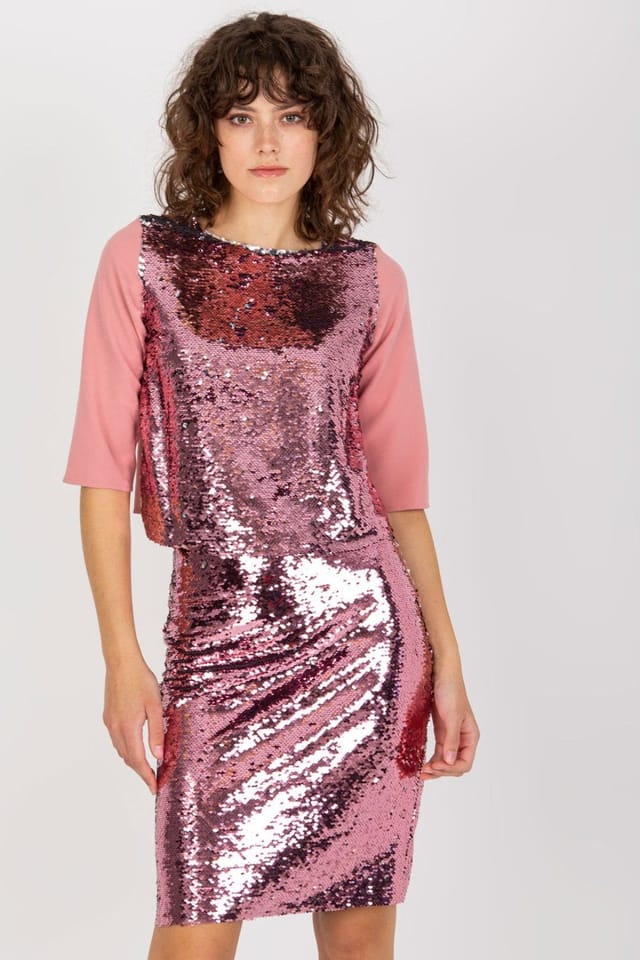 Love Lace Love Lace Women's Sequin Front Elbow Sleeve Elegant Blouse in Pink - 3