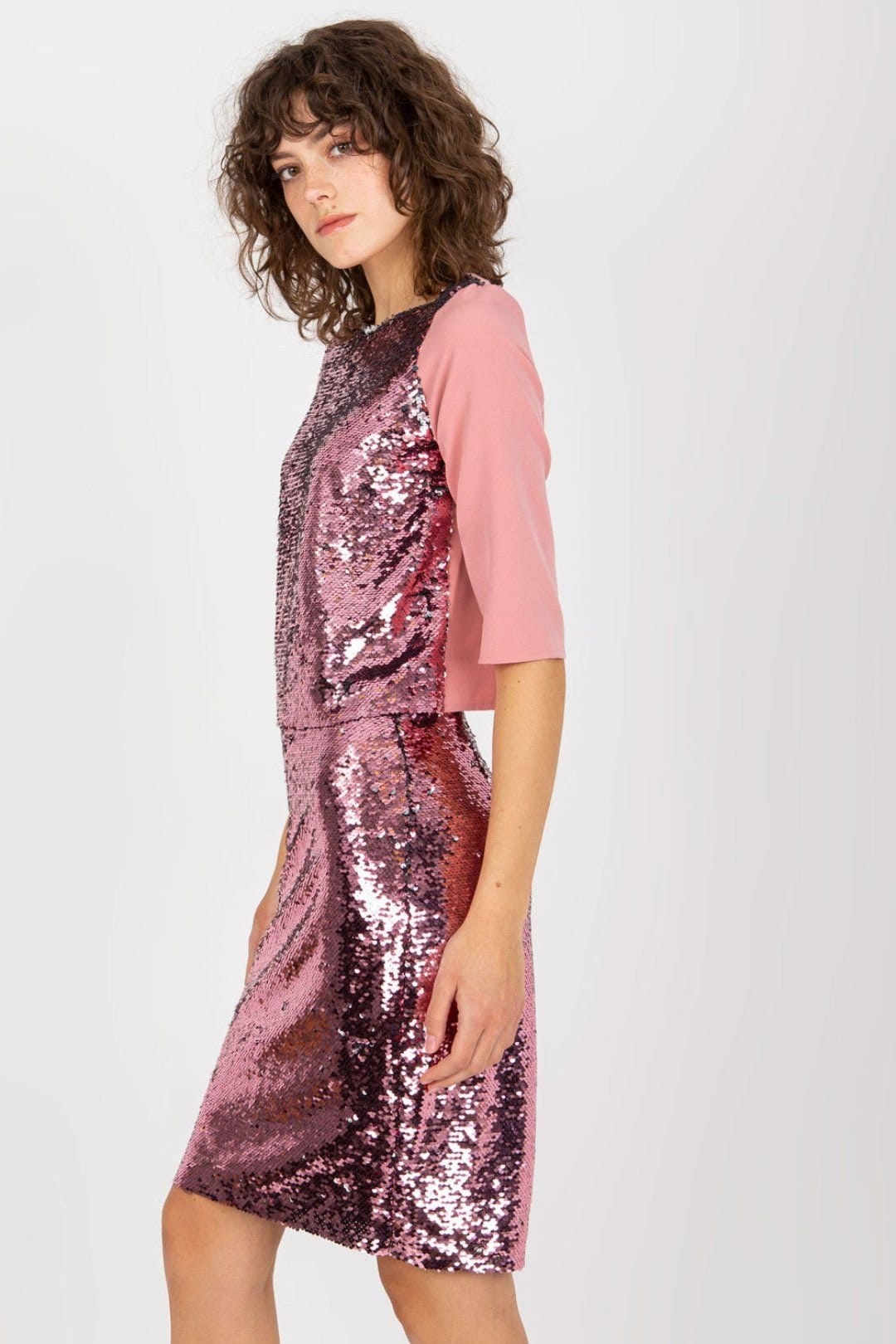 Love Lace Love Lace Women's Sequin Front Elbow Sleeve Elegant Blouse in Pink - 4