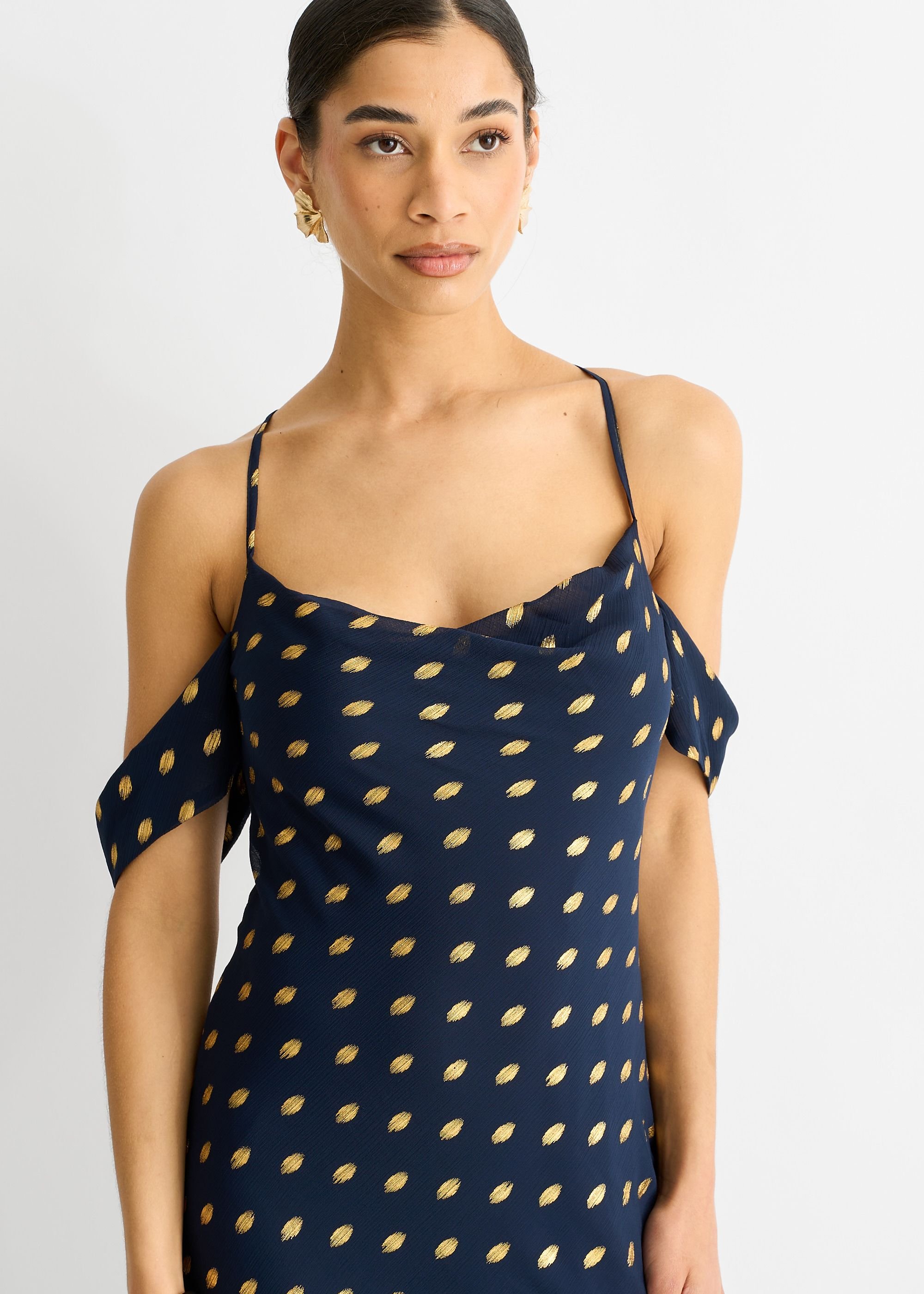 Gini London Gini London Women's Navy Cowl Neck Drop Sleeves Foil Maxi Dress - 2