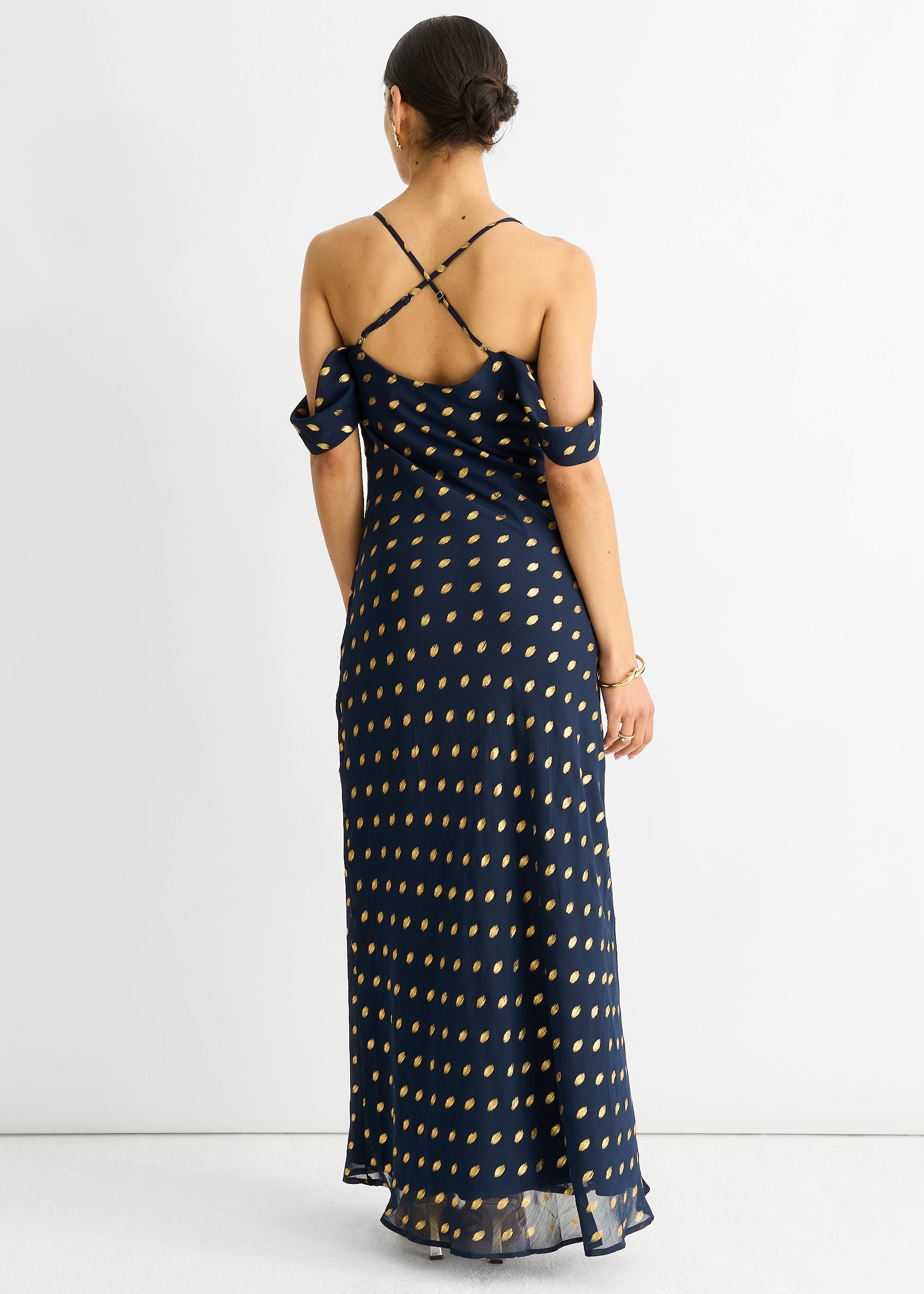 Gini London Gini London Women's Navy Cowl Neck Drop Sleeves Foil Maxi Dress - 4