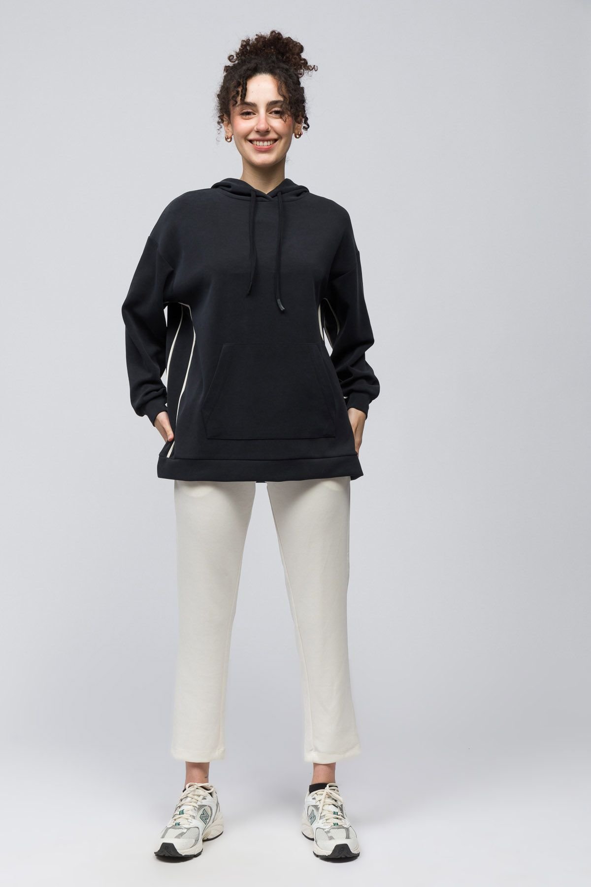 Dexia Dexia Women's Hooded Modal Blend Sweatshirt with Pocket Dark Grey - 2