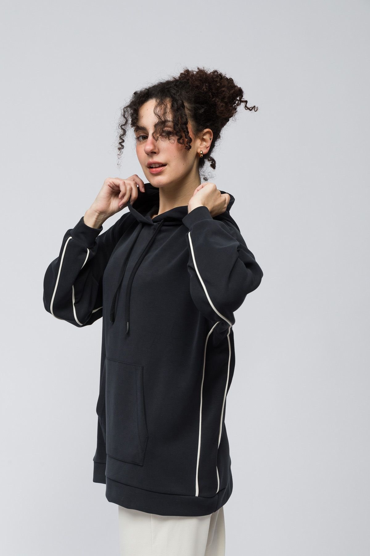 Dexia Dexia Women's Hooded Modal Blend Sweatshirt with Pocket Dark Grey - 3