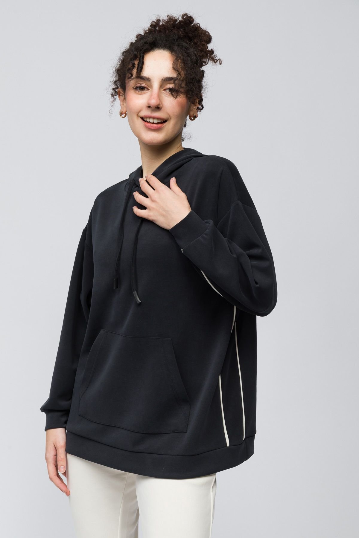 Dexia Dexia Women's Hooded Modal Blend Sweatshirt with Pocket Dark Grey - 4