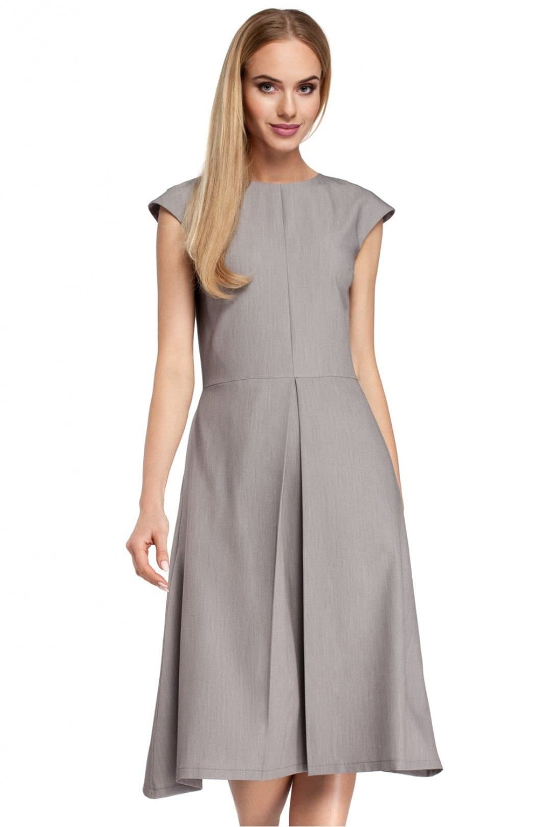 Love Lace Love Lace Women's Classic Fitted Midi Dress With Trapeze Pleat in Grey