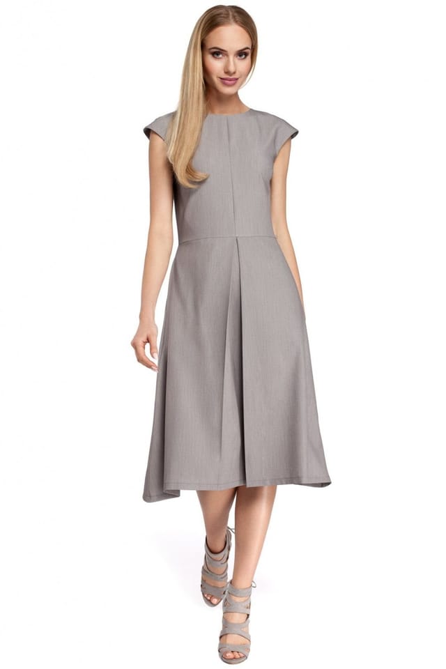 Love Lace Love Lace Women's Classic Fitted Midi Dress With Trapeze Pleat in Grey - 2