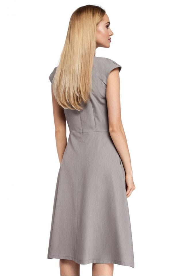 Love Lace Love Lace Women's Classic Fitted Midi Dress With Trapeze Pleat in Grey - 3