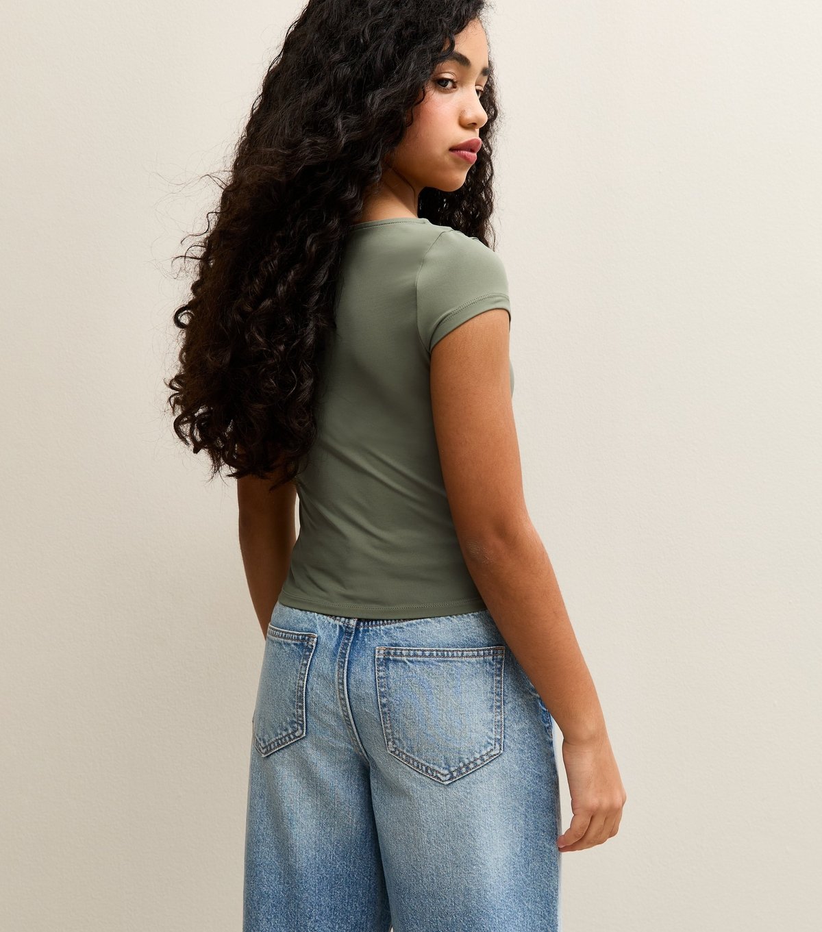 New Look Girls' Dark Khaki Slash Neck Slinky T-Shirt New Look - 4