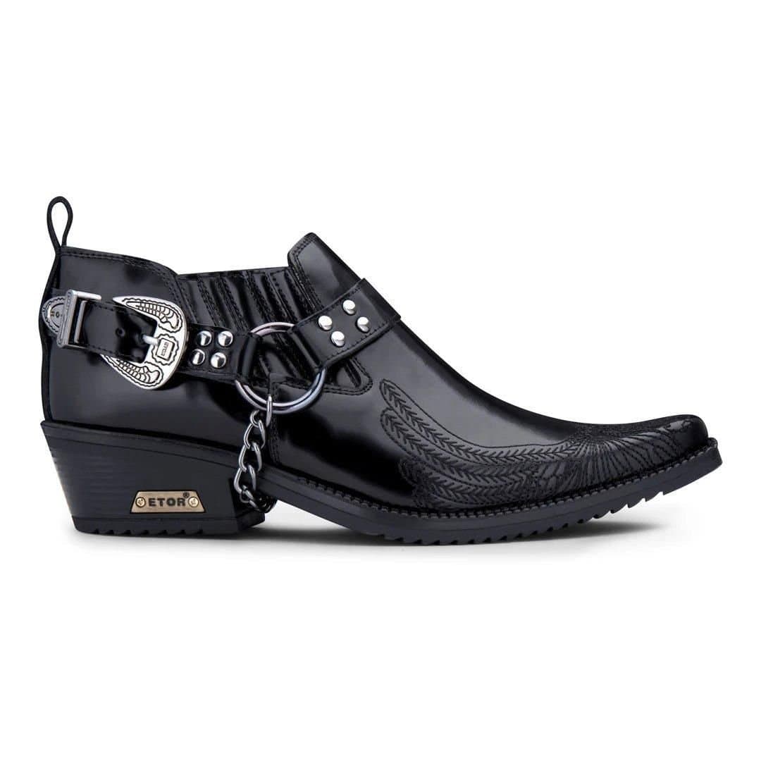 Etor Etor Men's Black Brown Western Cuban Heel Wincklepickers Shoes