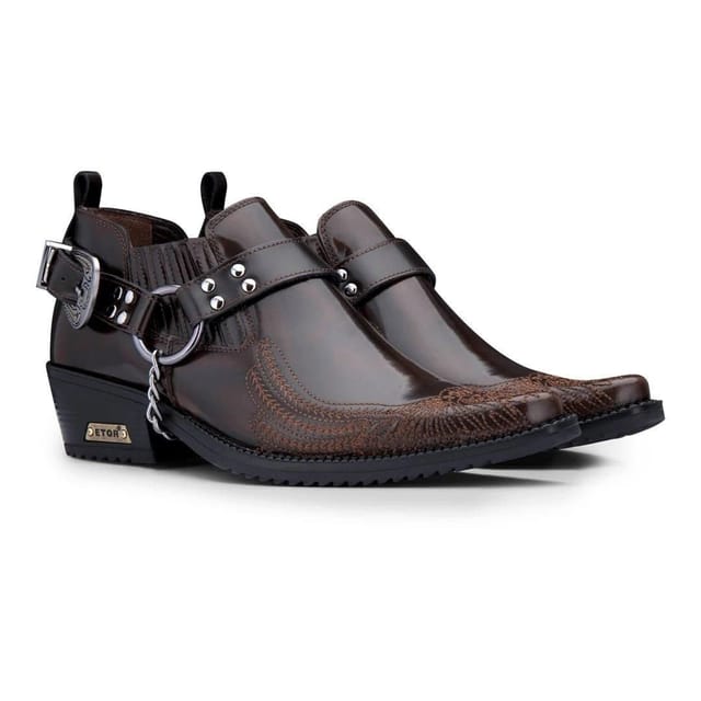 Etor Etor Men's Black Brown Western Cuban Heel Wincklepickers Shoes - 2