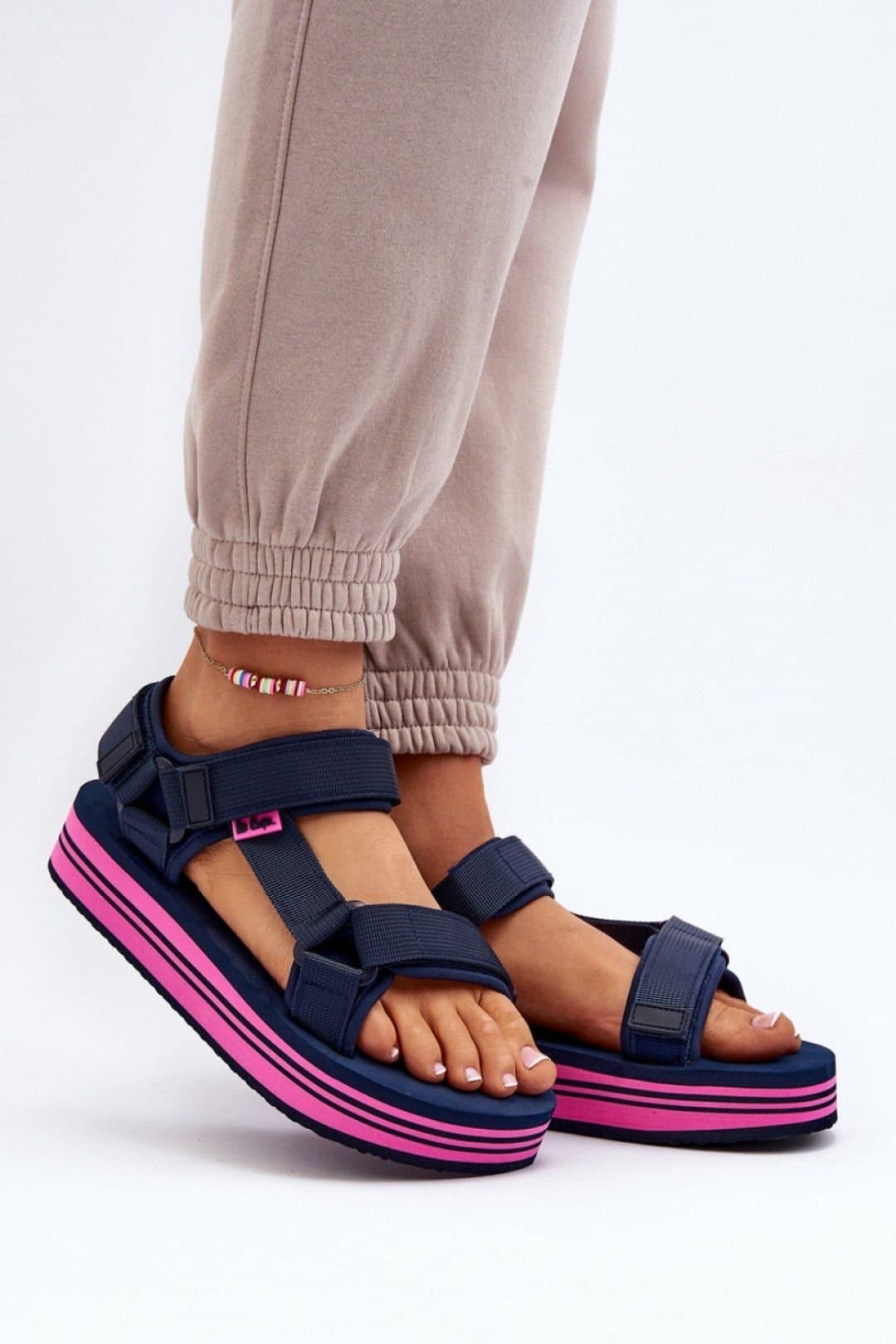 Love Lace Love Lace Women's Lee Cooper Textile Velcro Sandals with Foam Platform Summer in Blue
