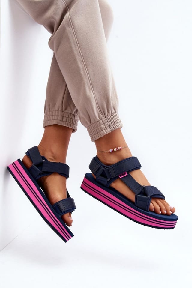 Love Lace Love Lace Women's Lee Cooper Textile Velcro Sandals with Foam Platform Summer in Blue - 3