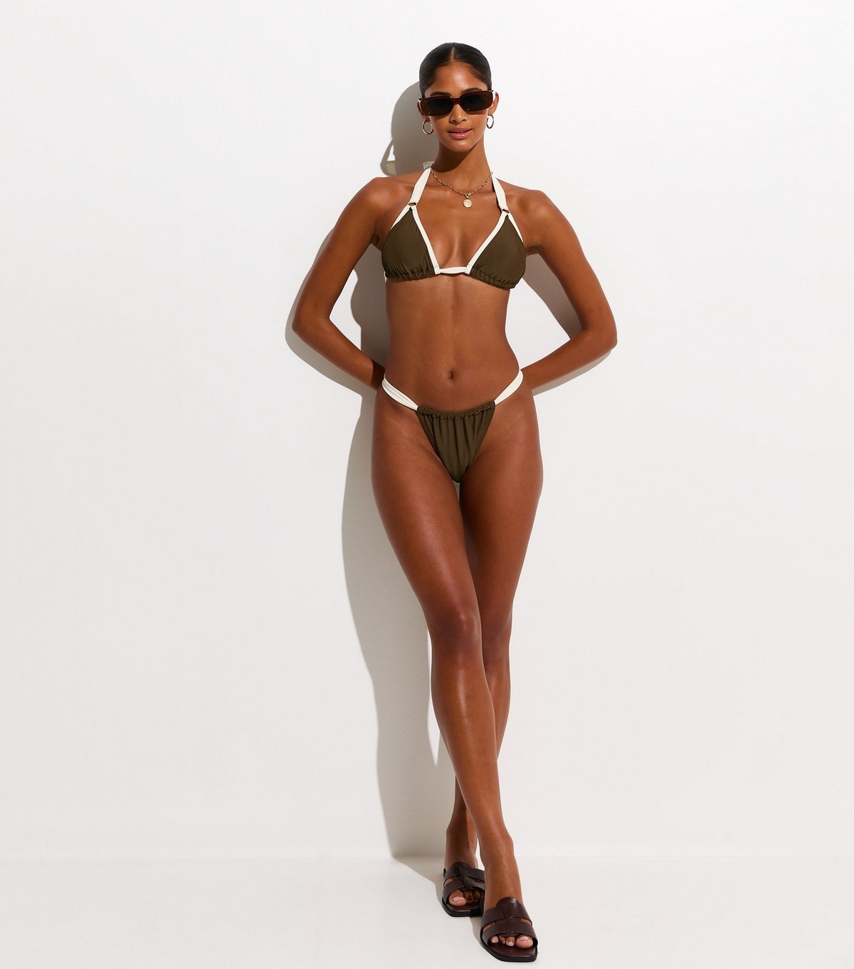 New Look Women's Mid Brown Wide Strap Tanga Bikini Bottoms New Look - 4