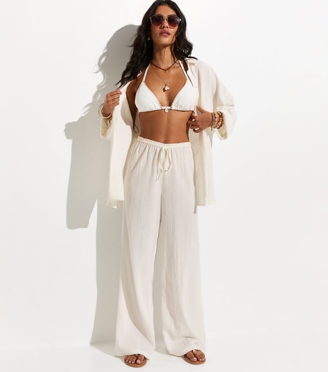 New Look Women's White Crinkled Wide Leg Beach Trousers New Look - 2