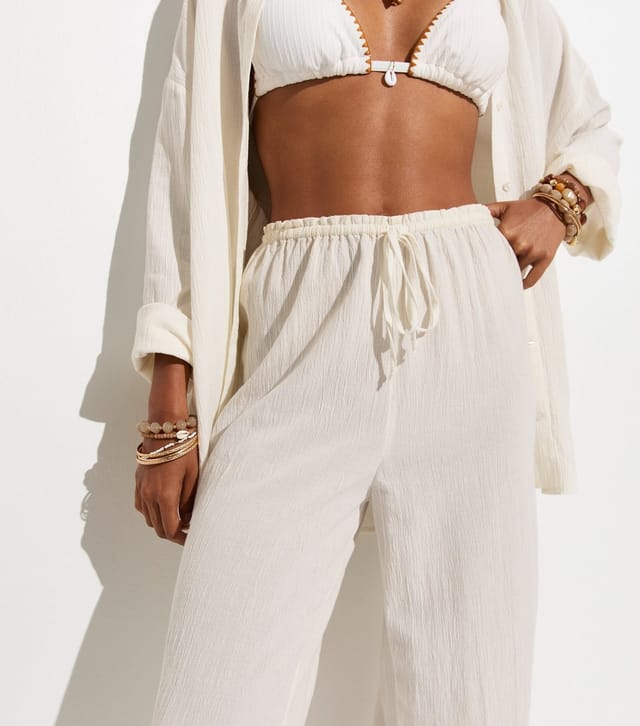 New Look Women's White Crinkled Wide Leg Beach Trousers New Look - 3