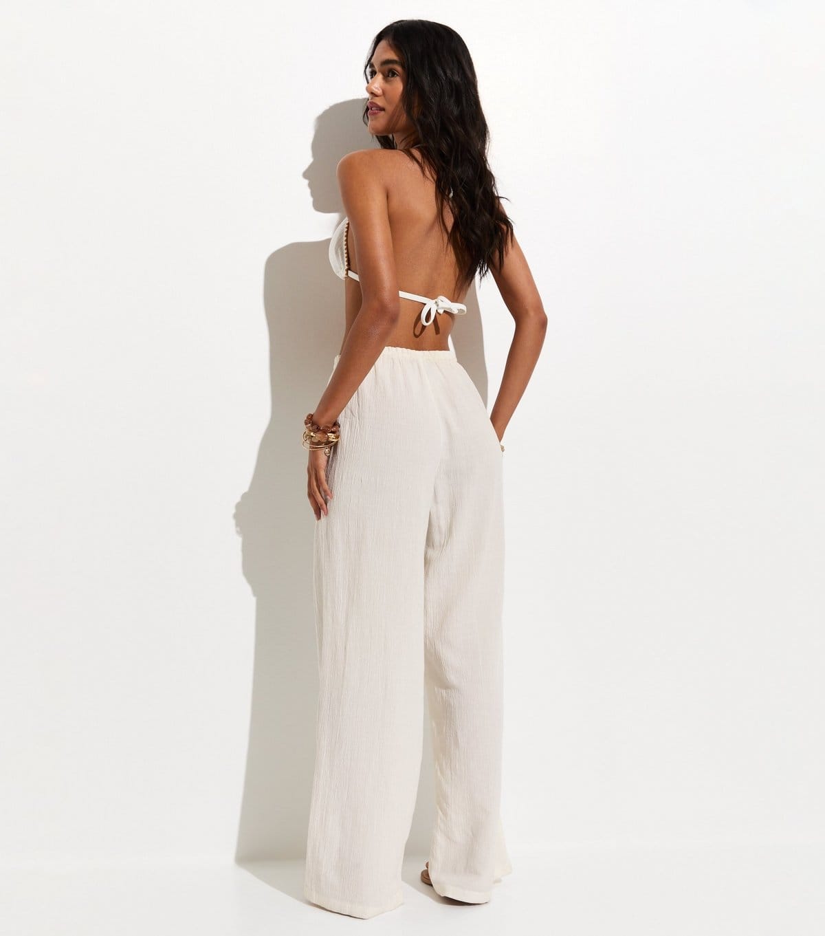 New Look Women's White Crinkled Wide Leg Beach Trousers New Look - 4