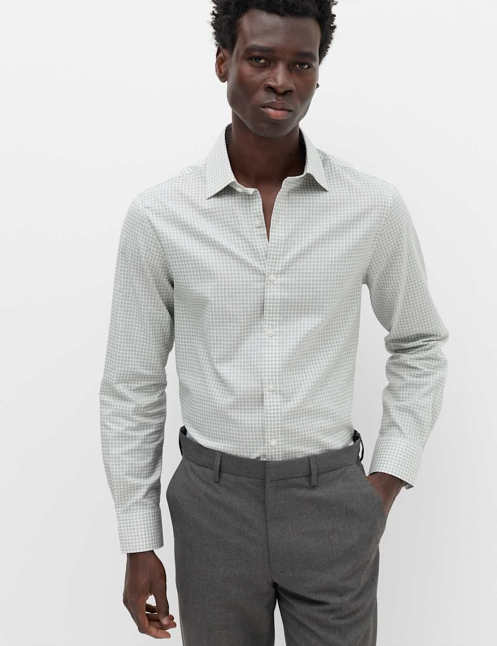 Marks & Spencer M&S Regular Fit Pure Cotton Check Shirt Green Mix