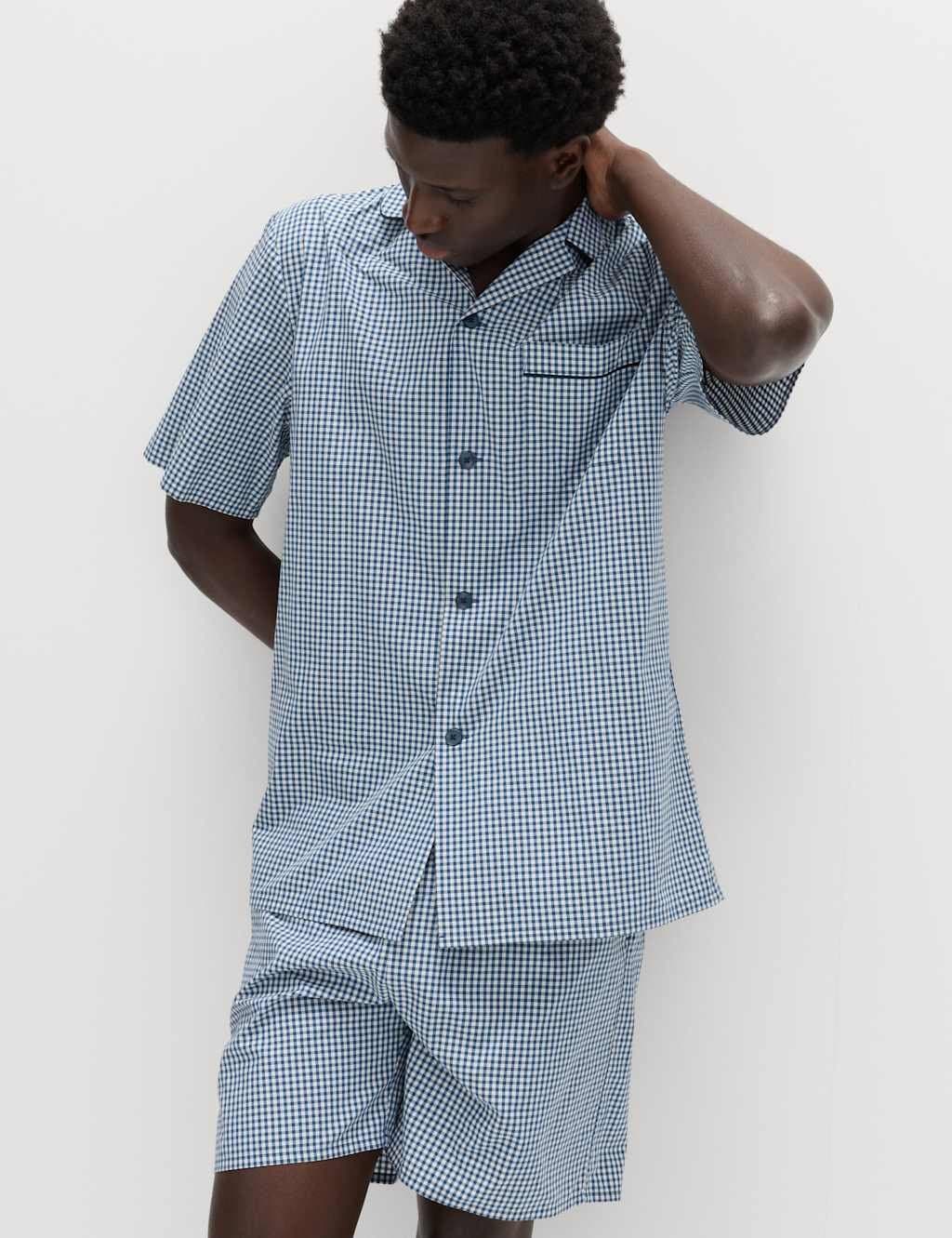 Marks & Spencer M&S Pure Cotton Gingham Pyjama Set Blue Mix