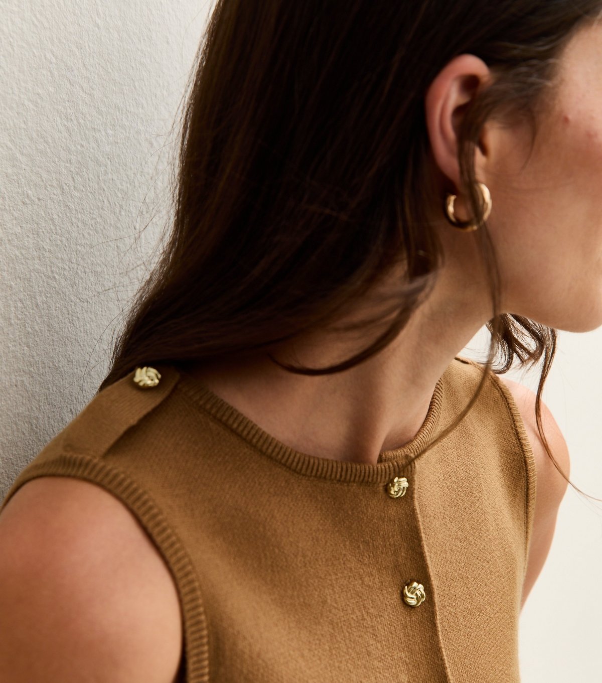 New Look Women's Camel Compact Knit Button Front Waistcoat New Look - 2