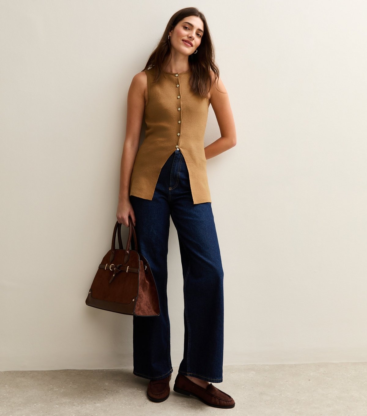 New Look Women's Camel Compact Knit Button Front Waistcoat New Look - 3